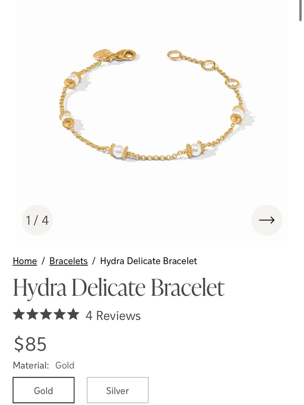Hydra Delicate Gold Bracelet with Pearlescent Beads